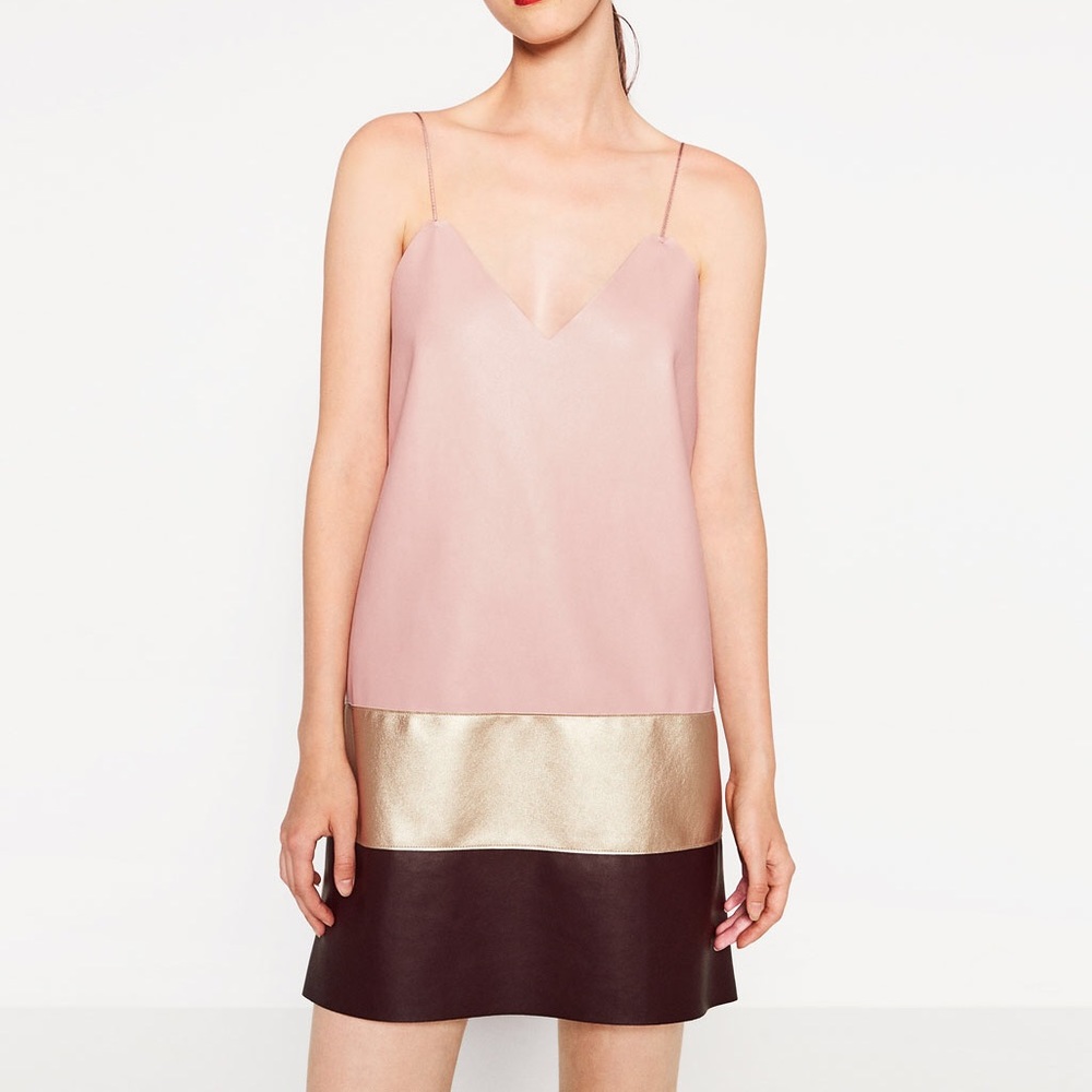 NWT Zara Faux Leather Spaghetti Strap Mini Dress - Picture 2 of 8